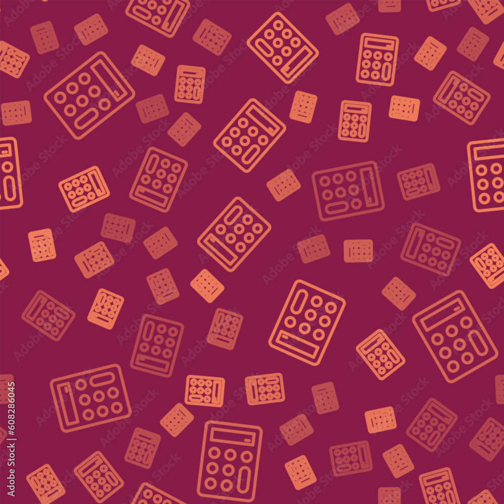 Brown line Calculator icon isolated seamless pattern on red background. Accounting symbol. Business calculations mathematics education and finance. Vector Brown line Calculator icon isolated seamless pattern on red background. Accounting symbol. Business calculations mathematics education and finance. Vector