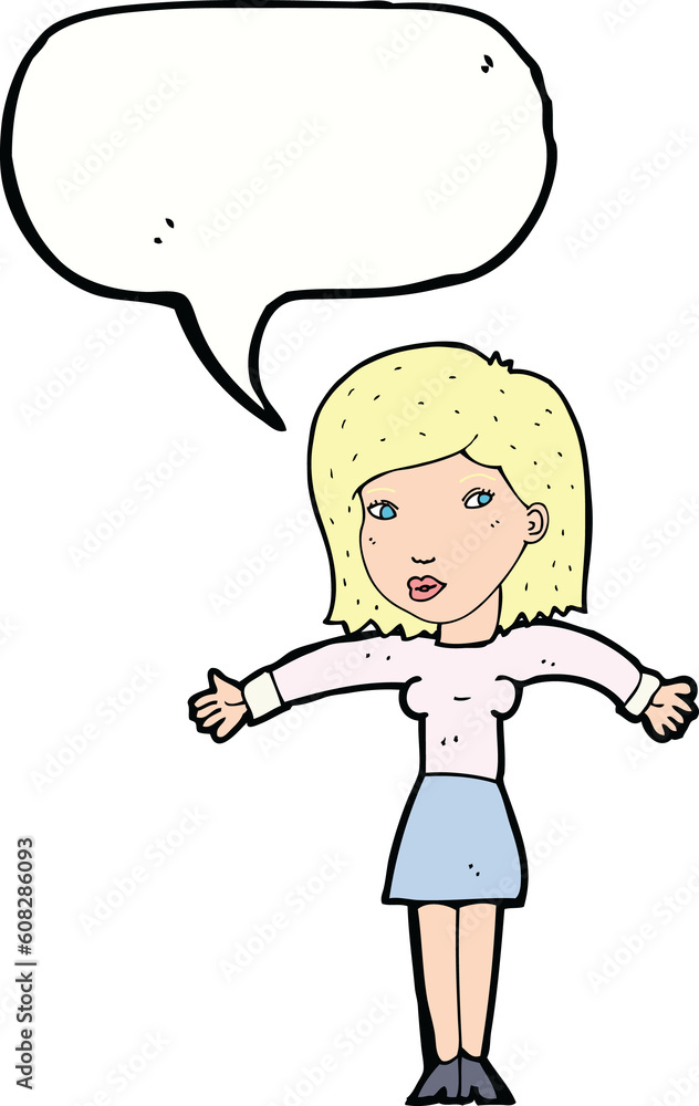 cartoon woman shrugging shoulders with speech bubble cartoon woman shrugging shoulders with speech bubble