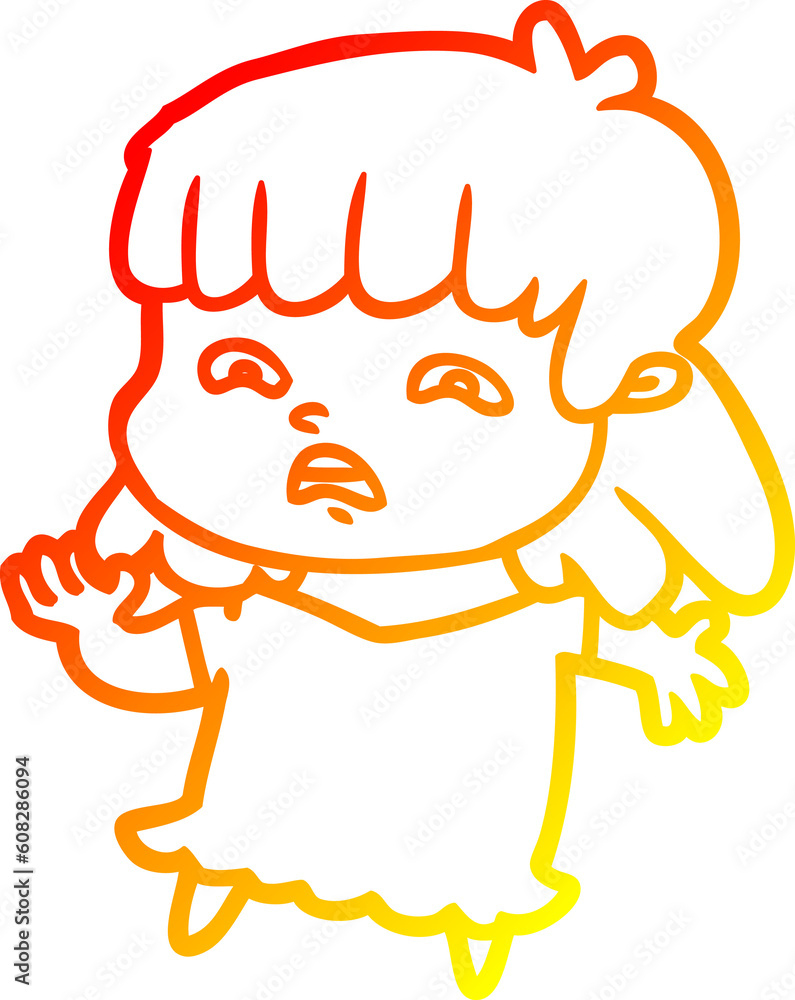 warm gradient line drawing of a cartoon worried woman warm gradient line drawing of a cartoon worried woman