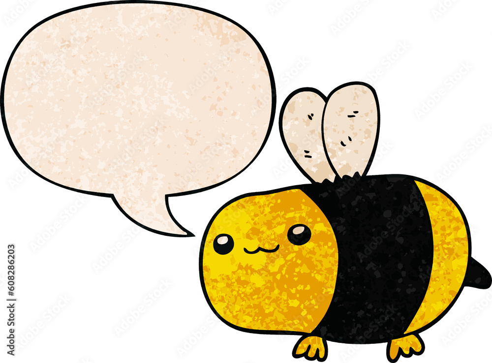 cartoon bee with speech bubble in retro texture style cartoon bee with speech bubble in retro texture style
