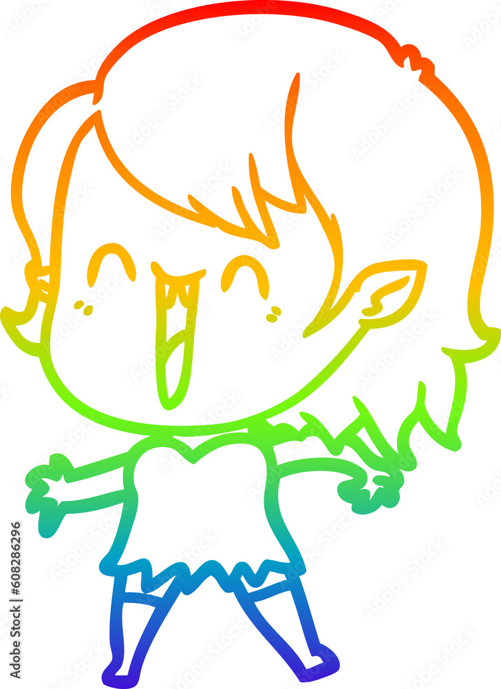 rainbow gradient line drawing of a cute cartoon happy vampire girl rainbow gradient line drawing of a cute cartoon happy vampire girl
