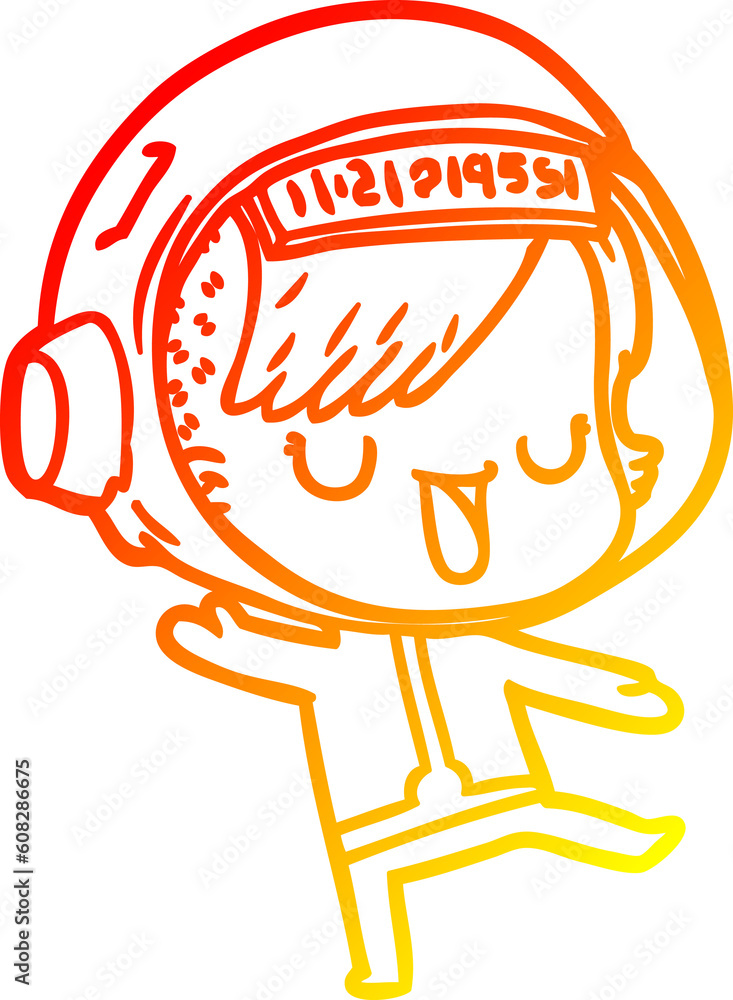 warm gradient line drawing of a cartoon astronaut woman warm gradient line drawing of a cartoon astronaut woman