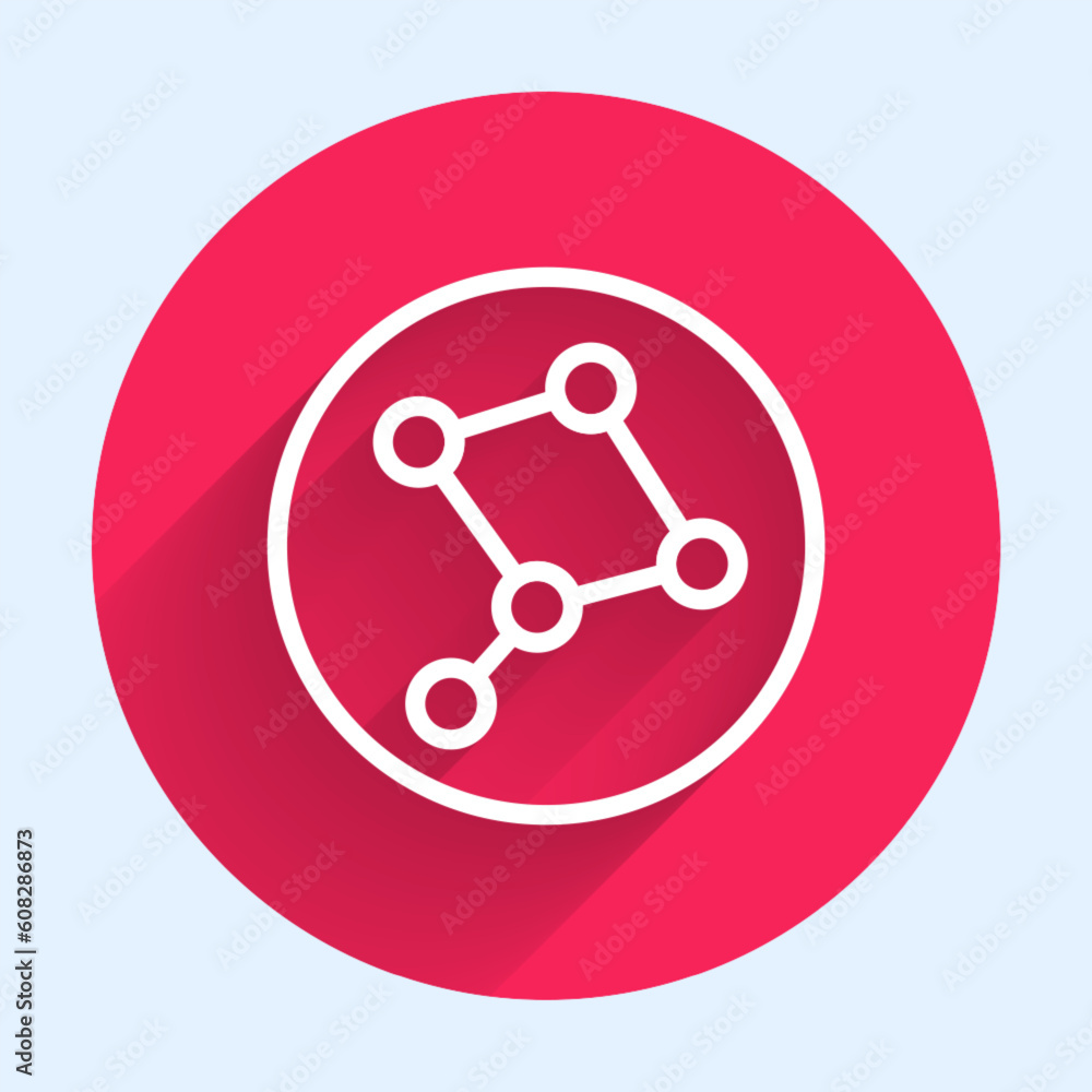 White line Great Bear constellation icon isolated with long shadow background. Red circle button. Vector White line Great Bear constellation icon isolated with long shadow background. Red circle button. Vector