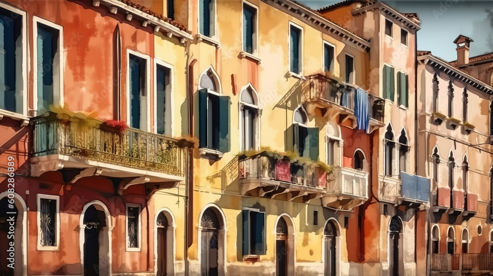 Colorful houses Burano, Italy. Generative Ai