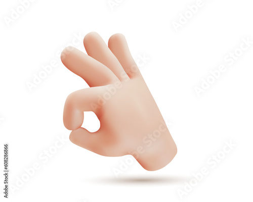 Vector illustration of hand gesture sign ok with finger on white color background. 3d style emoji design of man white skin hand