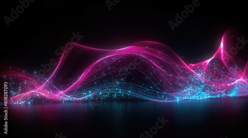 Neon color fluctuation. A series of optical neon streams.. The concept of data transmission is a fantastic wallpaper. Ai Generative