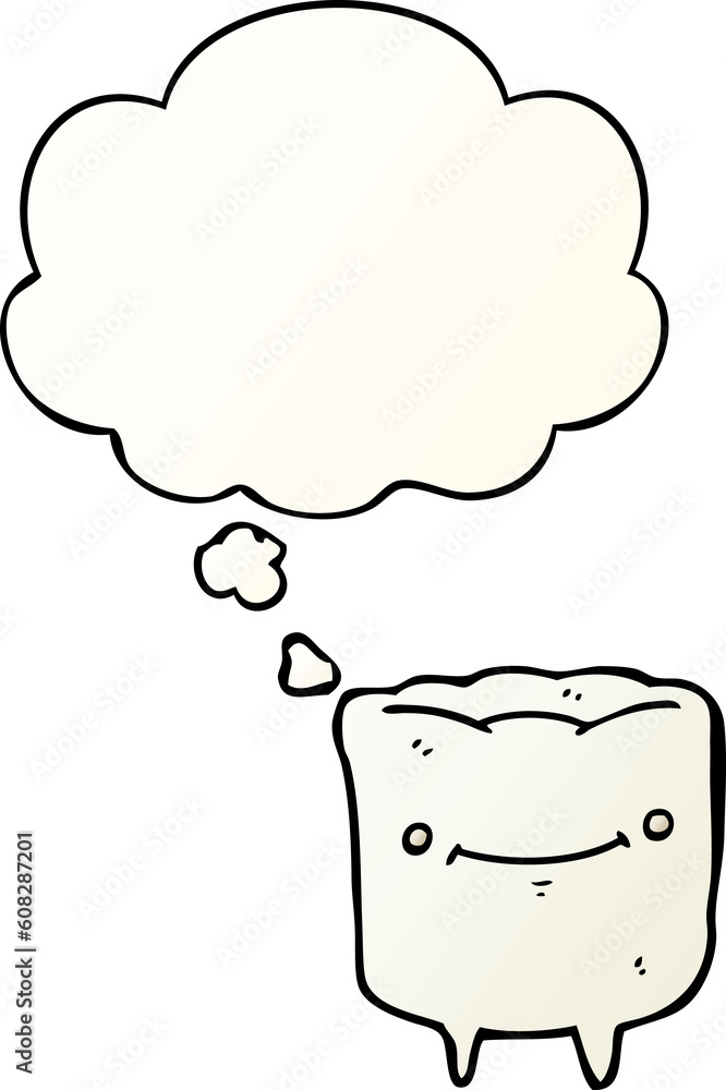 cartoon happy tooth with thought bubble in smooth gradient style cartoon happy tooth with thought bubble in smooth gradient style