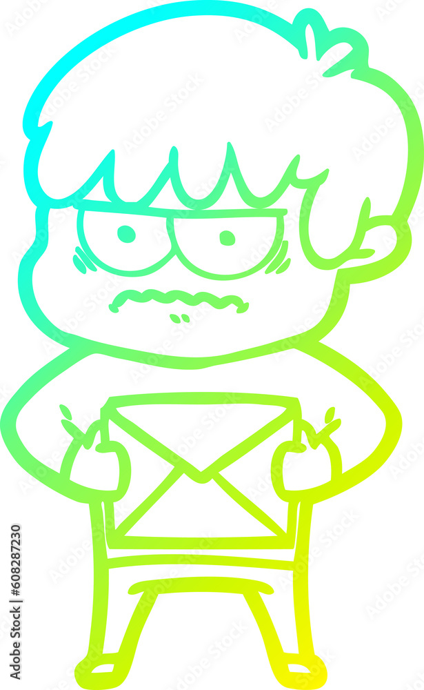 cold gradient line drawing of a annoyed cartoon boy cold gradient line drawing of a annoyed cartoon boy