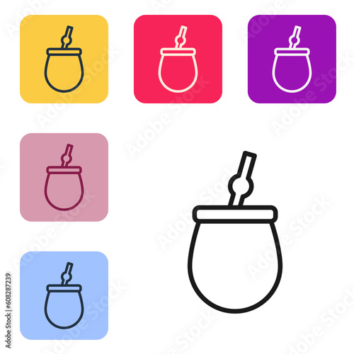 Black line Mate tea icon isolated on white background. Set icons in color square buttons. Vector