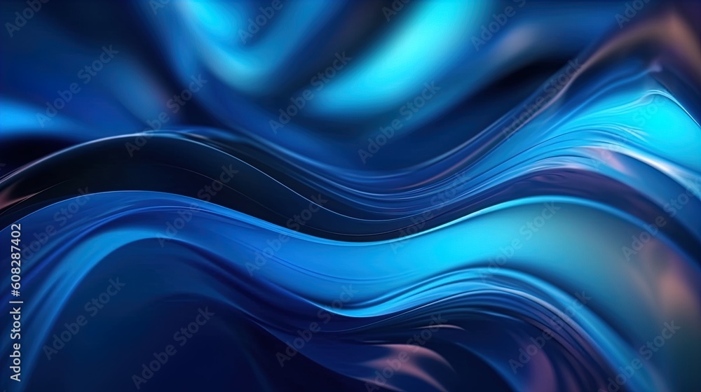 Fototapeta premium 3d render, abstract minimal neon background with glowing wavy line. Blue futuristic wallpaper. Generative AI