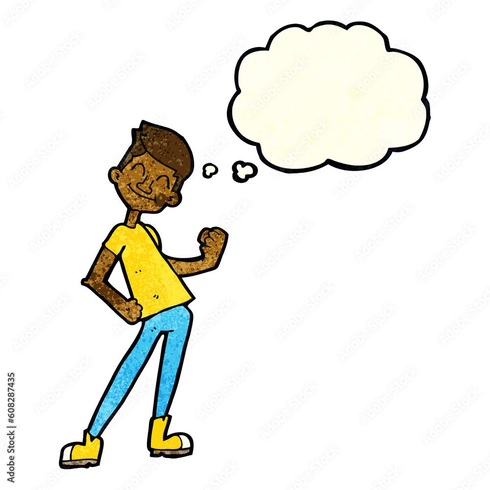 cartoon celebrating man with thought bubble cartoon celebrating man with thought bubble