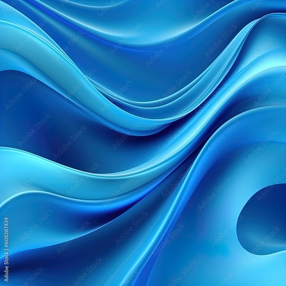 Fototapeta premium 3d render, abstract minimal neon background with glowing wavy line. Blue futuristic wallpaper. Generative AI