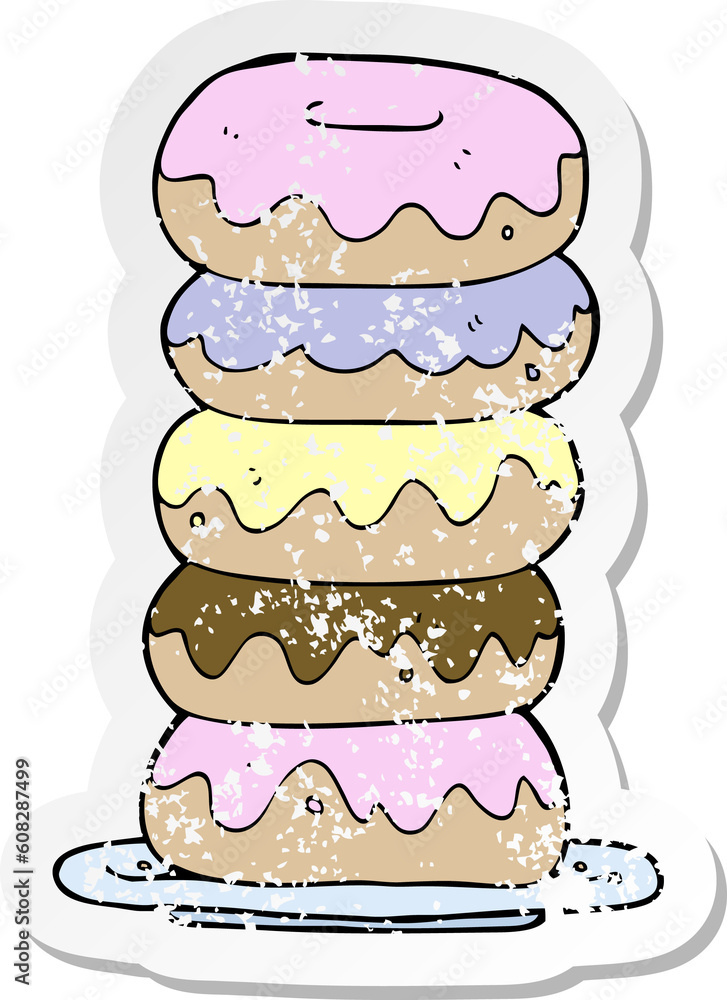 retro distressed sticker of a cartoon plate of donuts retro distressed sticker of a cartoon plate of donuts