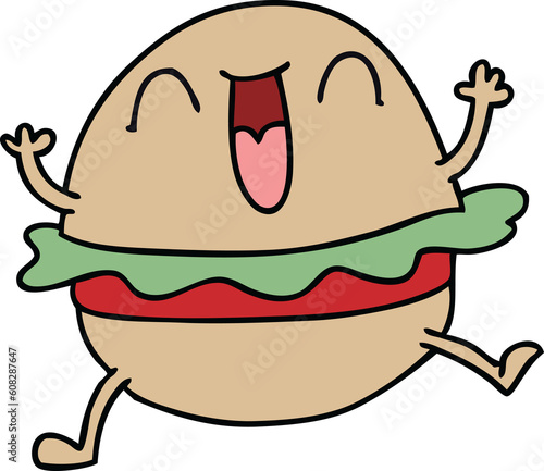 hand drawn quirky cartoon happy veggie burger
