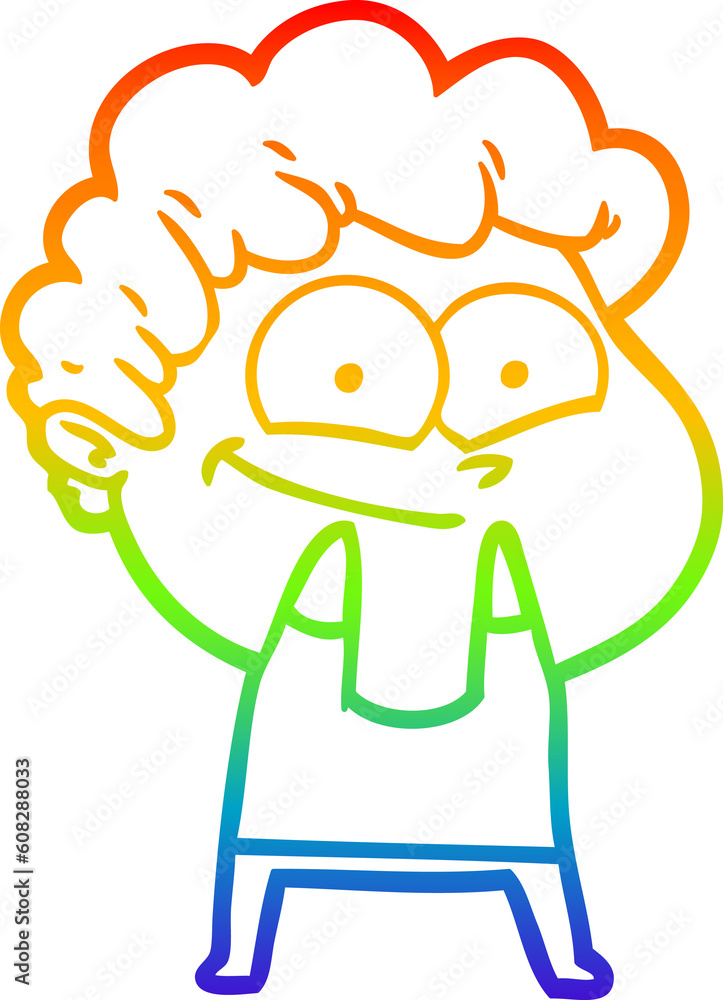 Obraz premium rainbow gradient line drawing of a cartoon happy man
