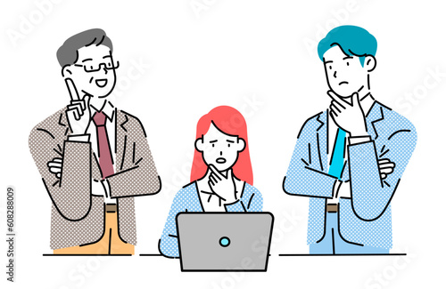 An agent and a female manager sitting at their laptops, promoting.