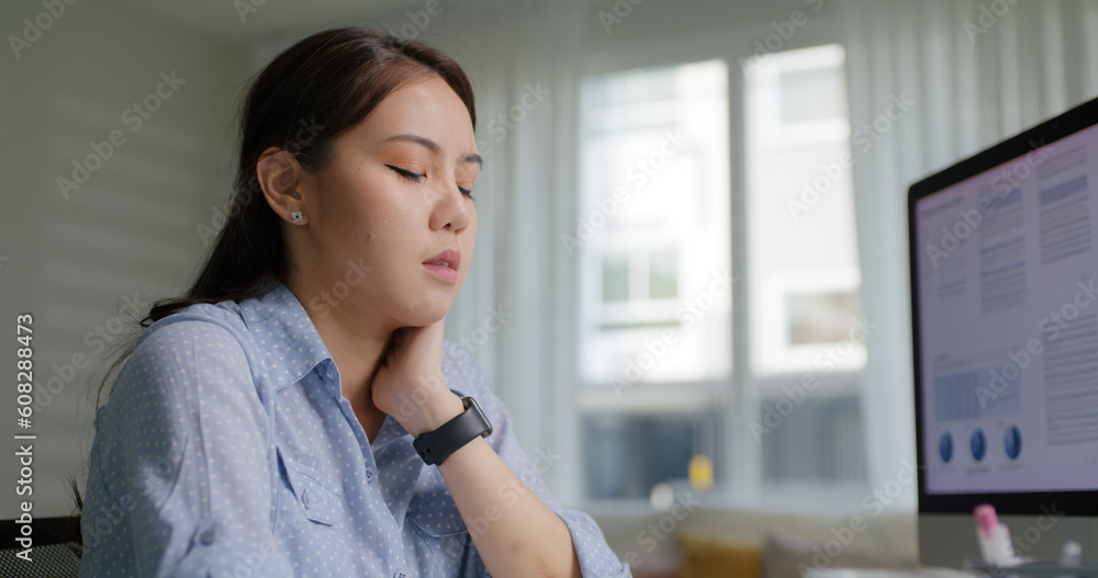 Asia people young lady remote workforce work on leave day got bad cold flu covid cough blow running nose on tissue paper sit on desk at home office. Tired unwell female freelance staff stress pain. Asia people young lady remote workforce work on leave day got bad cold flu covid cough blow running nose on tissue paper sit on desk at home office. Tired unwell female freelance staff stress pain.