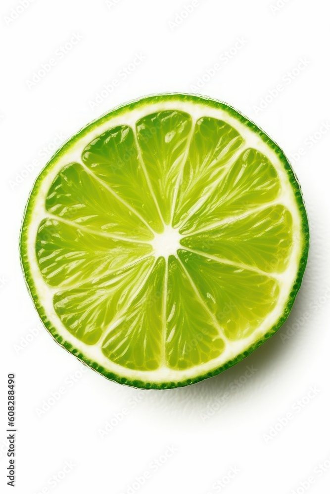 Lime slice isolated on white background (clipping path). Generative AI