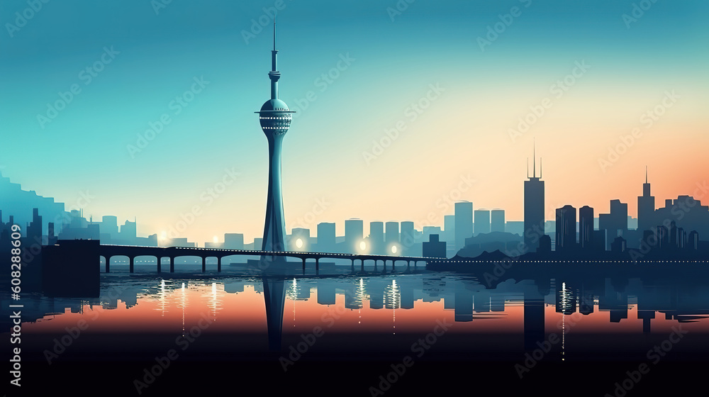 Naklejka premium Macau cityscape of bridge and skyscraper Macao. Generative Ai