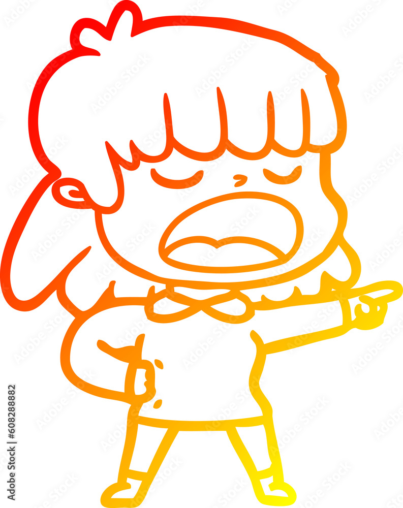warm gradient line drawing of a cartoon woman talking loudly warm gradient line drawing of a cartoon woman talking loudly