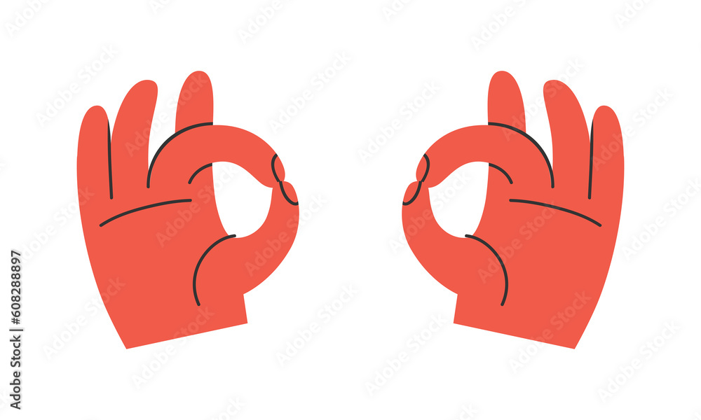 Obraz premium Hand drawn cute illustration of yoga shuni mudra. Flat vector hand position at meditation symbol in colored doodle style. Mental health, self care sticker, icon or print. Isolated on white background.