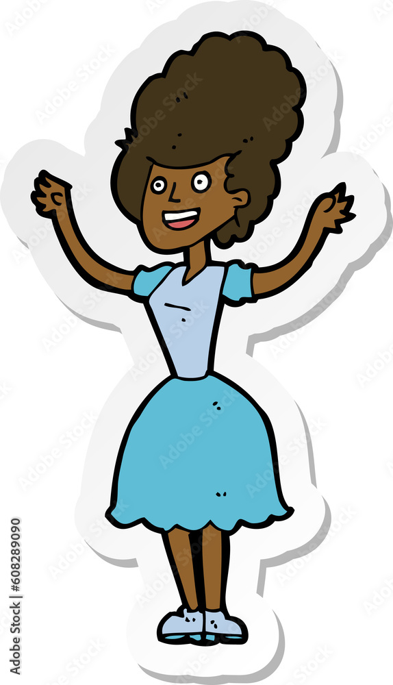 sticker of a cartoon happy 1950s woman sticker of a cartoon happy 1950s woman