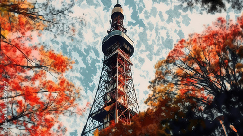 Tokio beautiful sityline cityscape watercolor. Generative Ai photo