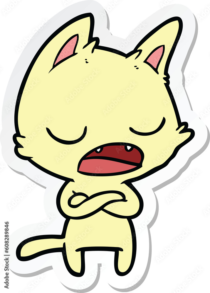 sticker of a talking cat with crossed arms sticker of a talking cat with crossed arms