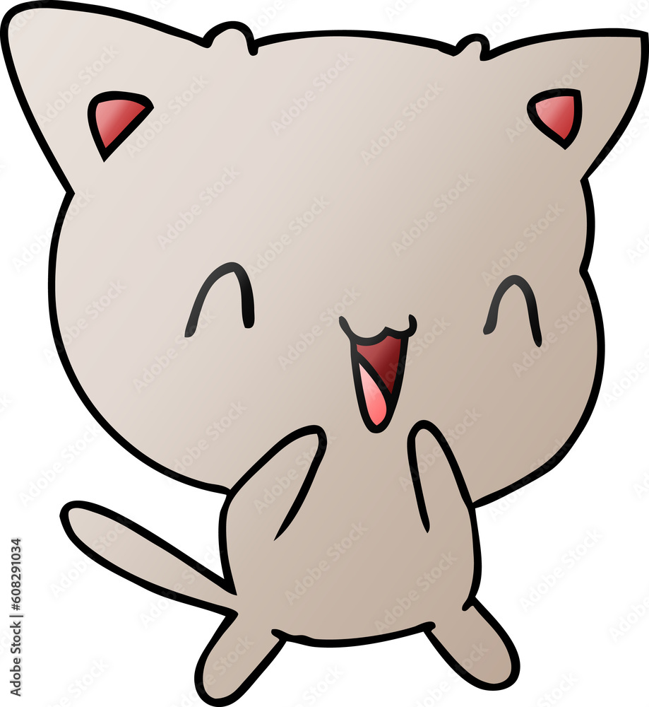 freehand drawn gradient cartoon of cute kawaii cat freehand drawn gradient cartoon of cute kawaii cat