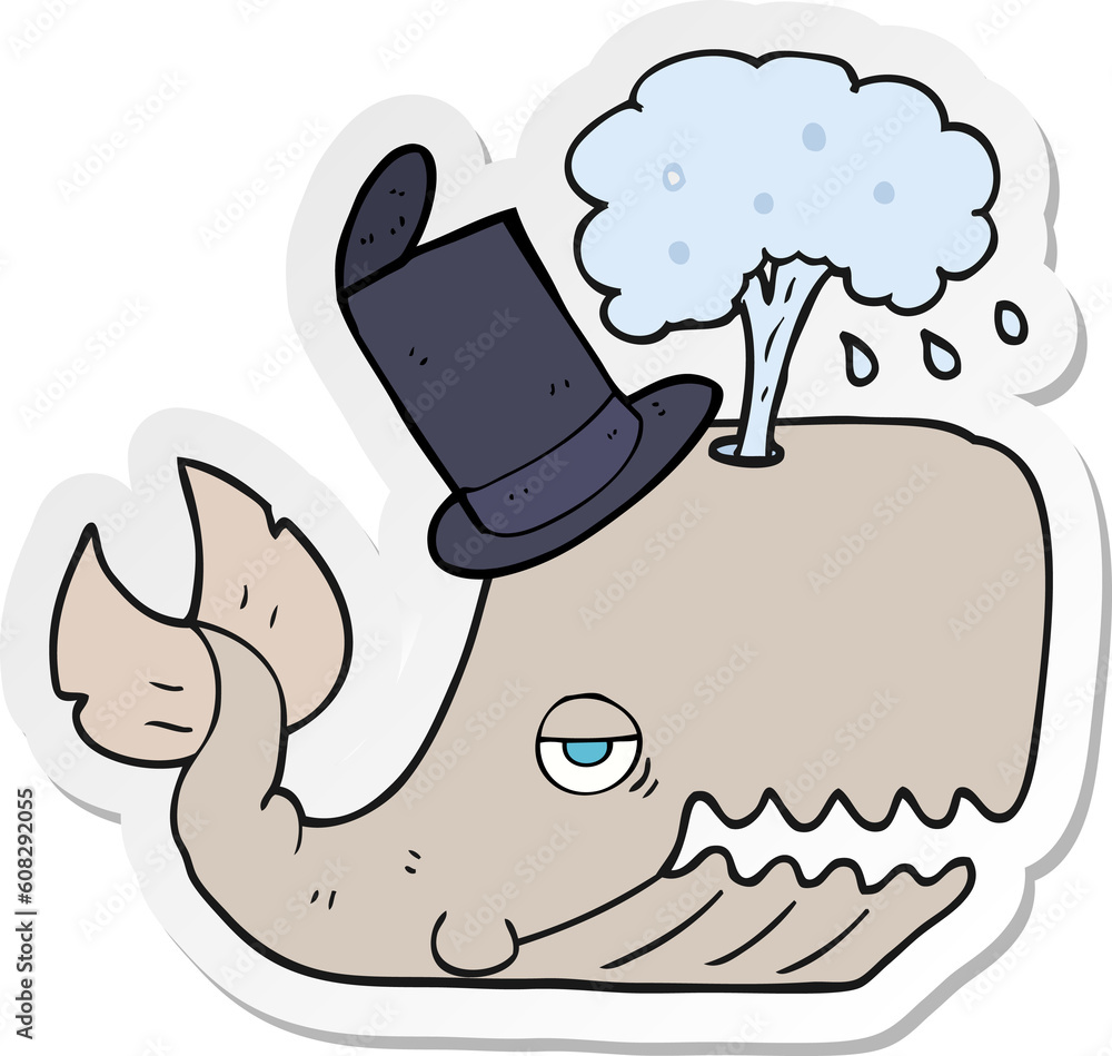 sticker of a cartoon whale spouting water sticker of a cartoon whale spouting water