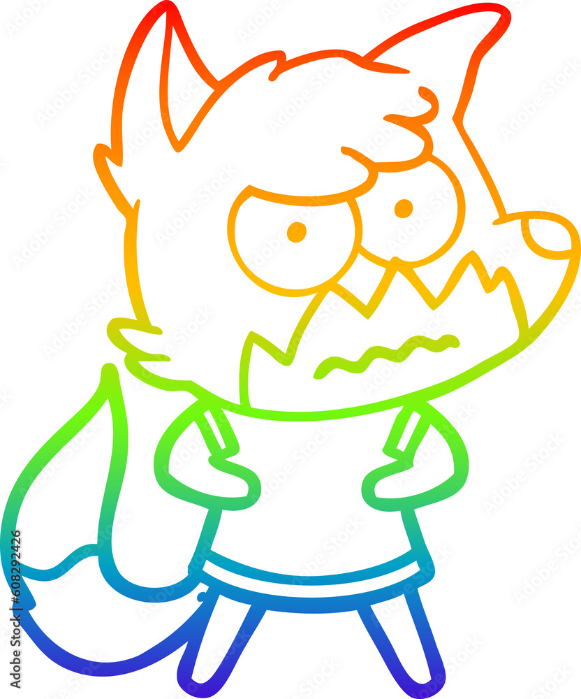 rainbow gradient line drawing of a cartoon annoyed fox rainbow gradient line drawing of a cartoon annoyed fox