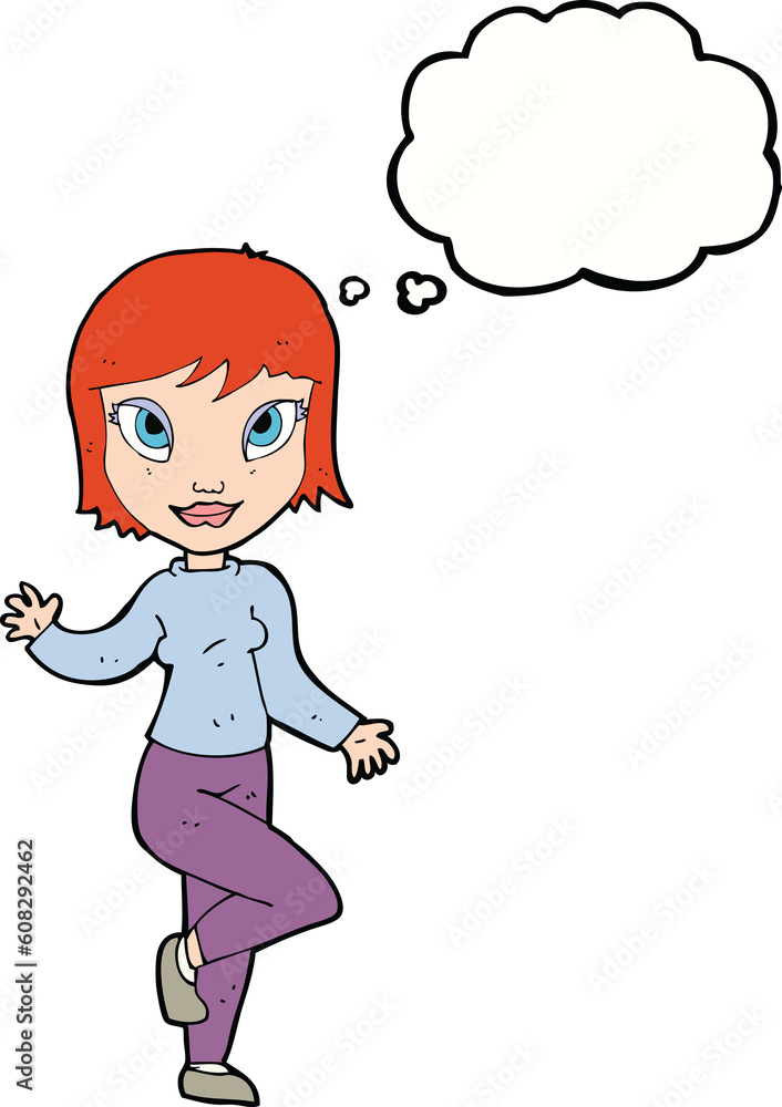 cartoon pretty woman waving with thought bubble cartoon pretty woman waving with thought bubble