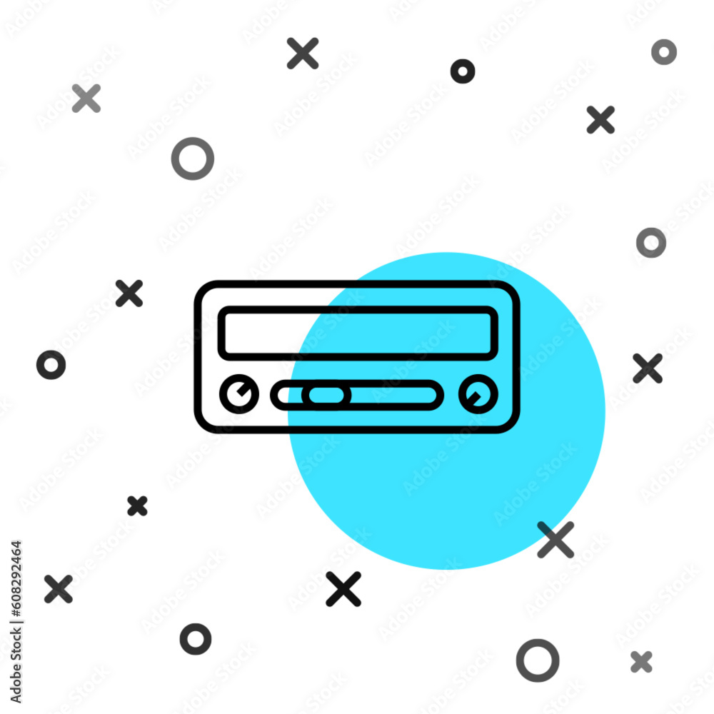 Black line Car audio icon isolated on white background. Fm radio car audio icon. Random dynamic shapes. Vector Black line Car audio icon isolated on white background. Fm radio car audio icon. Random dynamic shapes. Vector