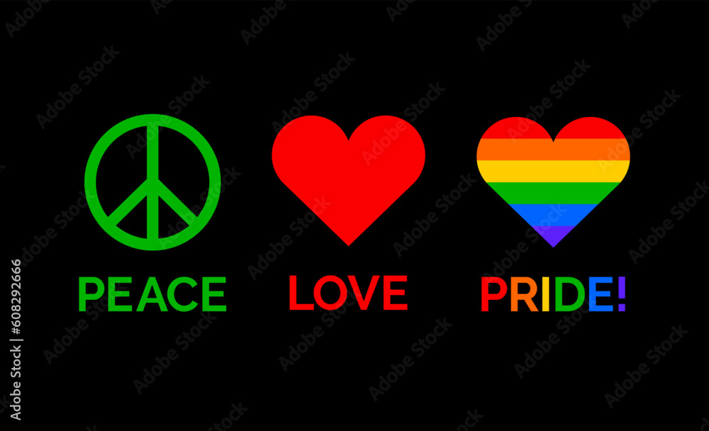 Peace Love Pride - symbol logo design. Pride month concept. Peace Love Pride - symbol logo design. Pride month concept.