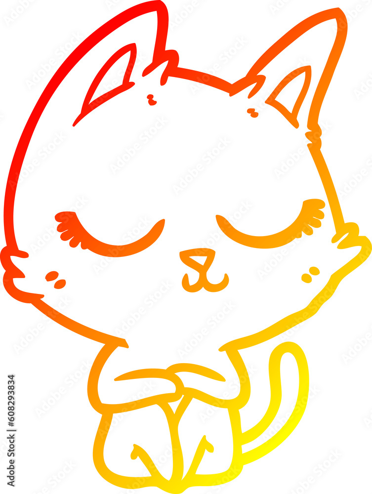 warm gradient line drawing of a calm cartoon cat warm gradient line drawing of a calm cartoon cat