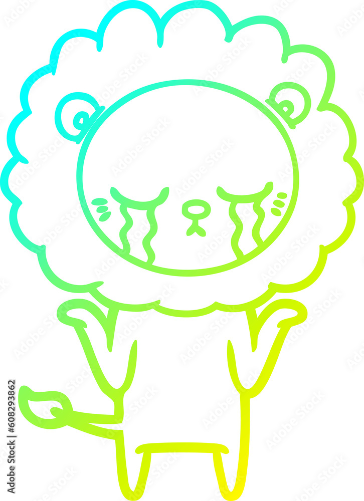 cold gradient line drawing of a crying cartoon lion cold gradient line drawing of a crying cartoon lion