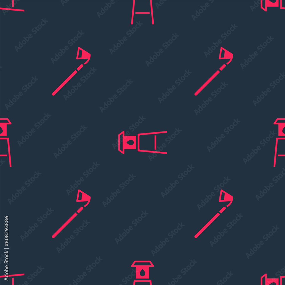 Set Garden hoe and Water tower on seamless pattern. Vector Set Garden hoe and Water tower on seamless pattern. Vector