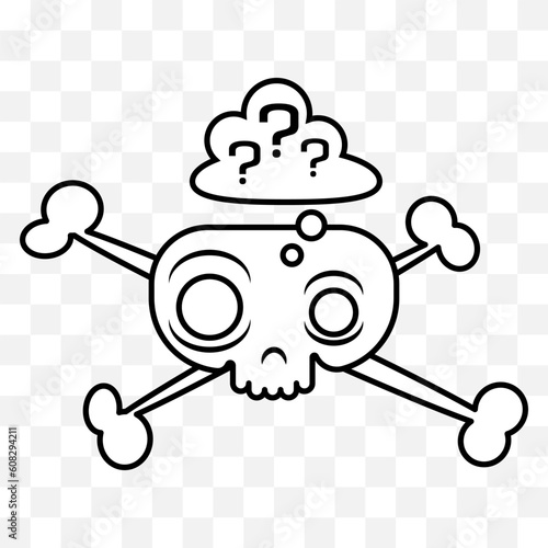 Cute skull with crossbones, cartoon comic style illustration. Vector isolated on background.