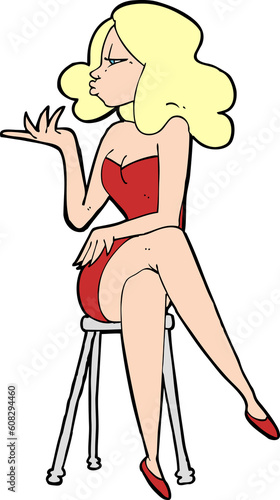 cartoon woman sitting on bar stool