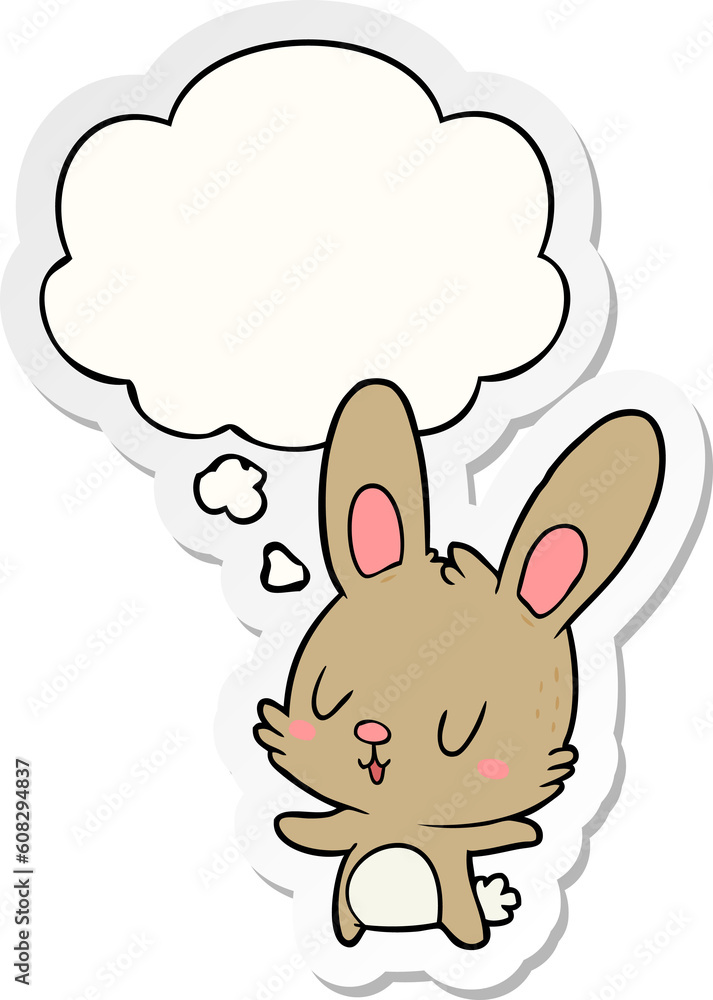 cute cartoon rabbit with thought bubble as a printed sticker cute cartoon rabbit with thought bubble as a printed sticker