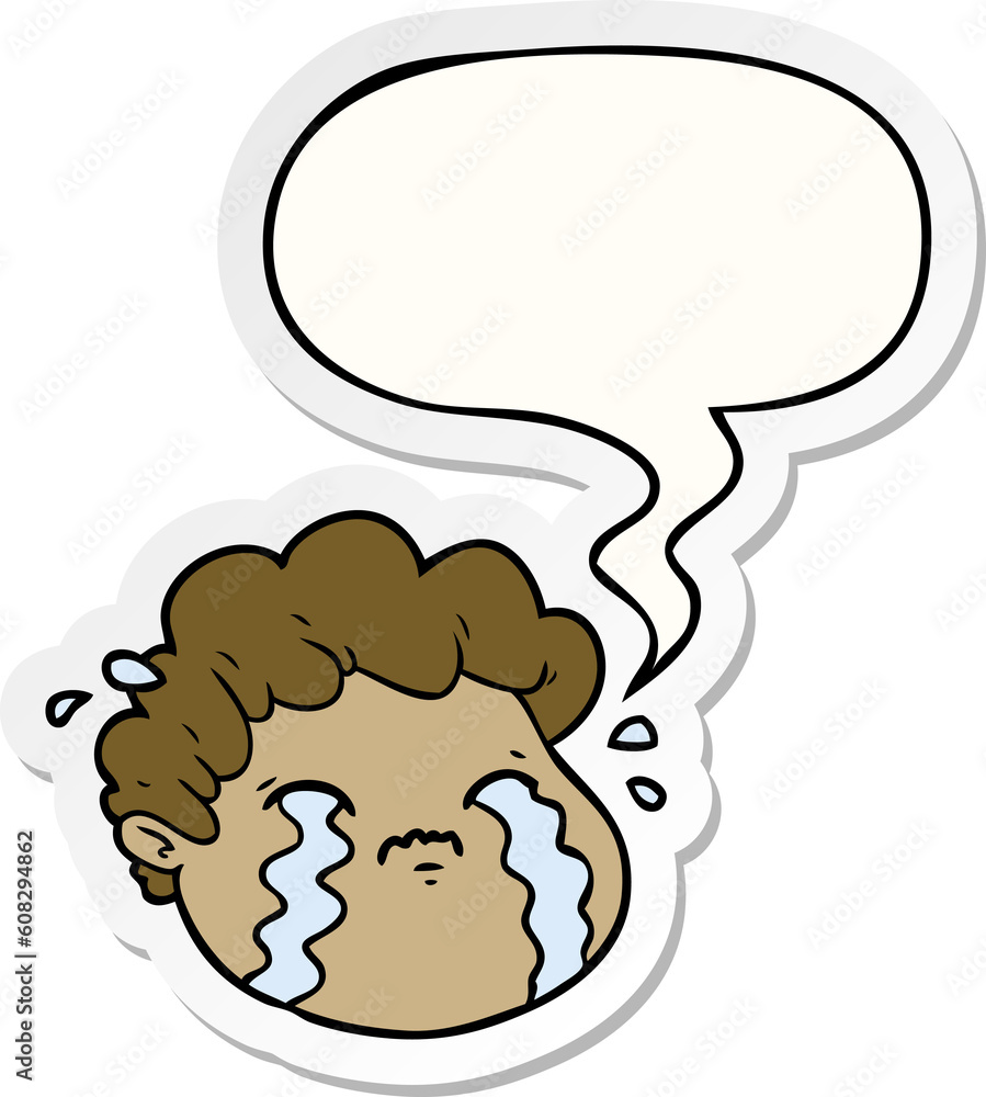 cartoon crying boy with speech bubble sticker cartoon crying boy with speech bubble sticker