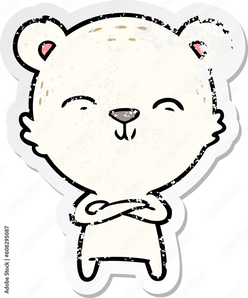 distressed sticker of a happy cartoon polar bear distressed sticker of a happy cartoon polar bear