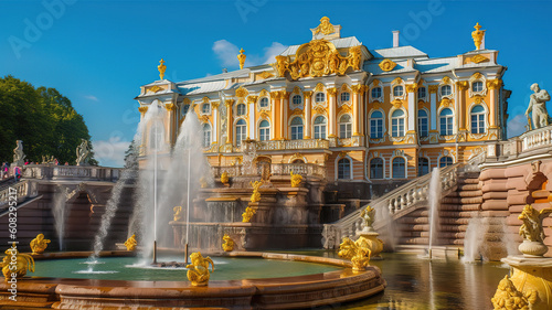 The Samson Fountain and Sea Channel  Peterhof  St. Petersburg  Russia. Generative Ai