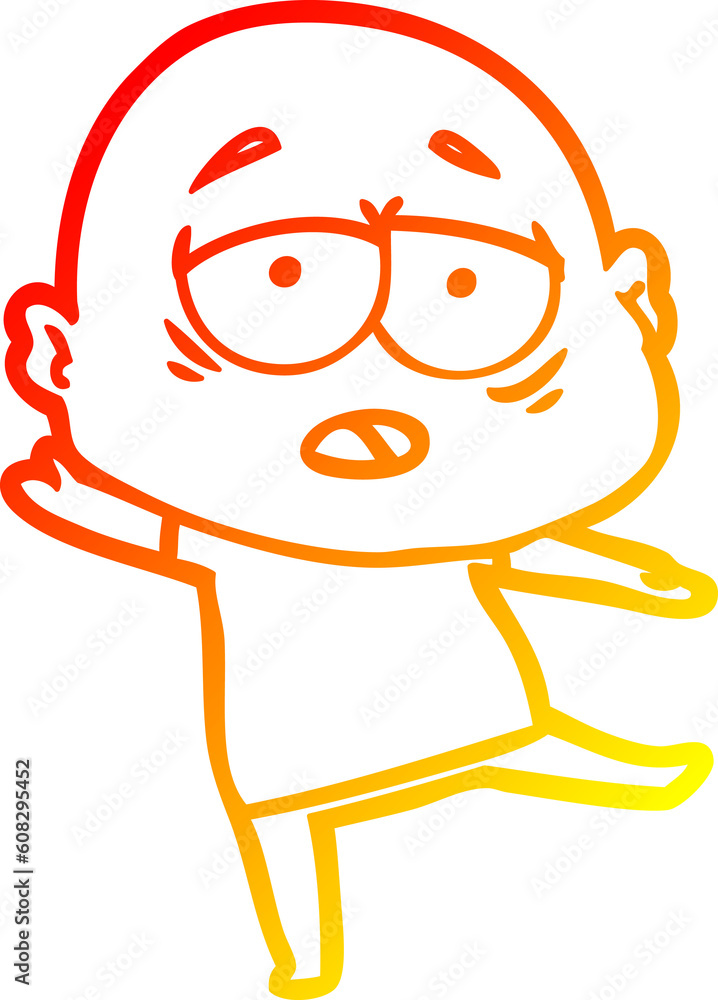 warm gradient line drawing of a cartoon tired bald man warm gradient line drawing of a cartoon tired bald man