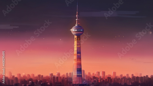 Tower of Tianjin, bright color. Generative Ai