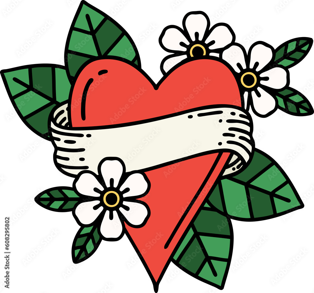 tattoo in traditional style of a heart and banner tattoo in traditional style of a heart and banner