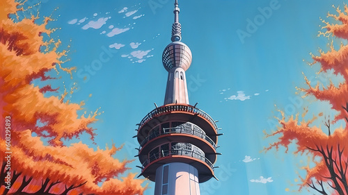 Zhongyuan Tower, bright color. Generative Ai