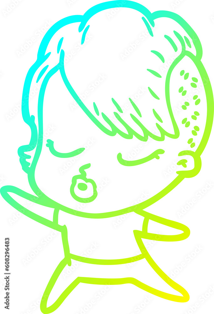 cold gradient line drawing of a cartoon pretty hipster girl cold gradient line drawing of a cartoon pretty hipster girl