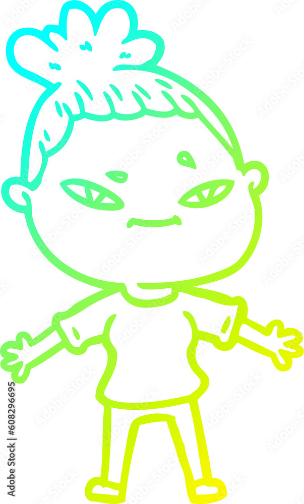 Fototapeta premium cold gradient line drawing of a cartoon woman