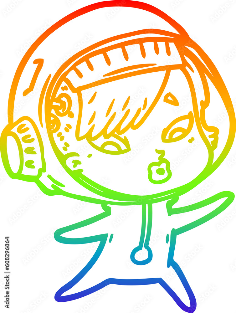 rainbow gradient line drawing of a cartoon astronaut woman rainbow gradient line drawing of a cartoon astronaut woman
